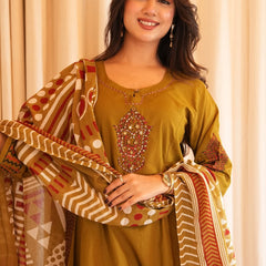 Elegant Cotton Kurta Pant Set with Patterned Dupatta