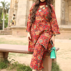 Red Floral Printed Kurta Set with Dupatta