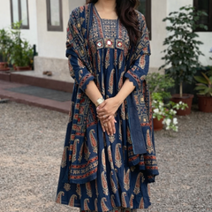 Women's Elegant Printed Cotton Kurta Set with Dupatta