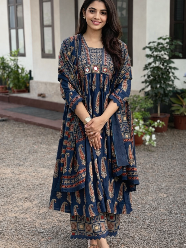 Women's Elegant Printed Cotton Kurta Set with Dupatta