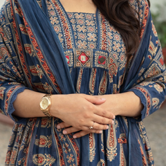 Women's Elegant Printed Cotton Kurta Set with Dupatta