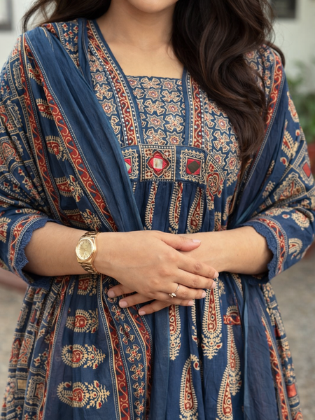 Women's Elegant Printed Cotton Kurta Set with Dupatta