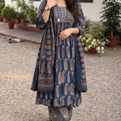 Women's Elegant Printed Cotton Kurta Set with Dupatta