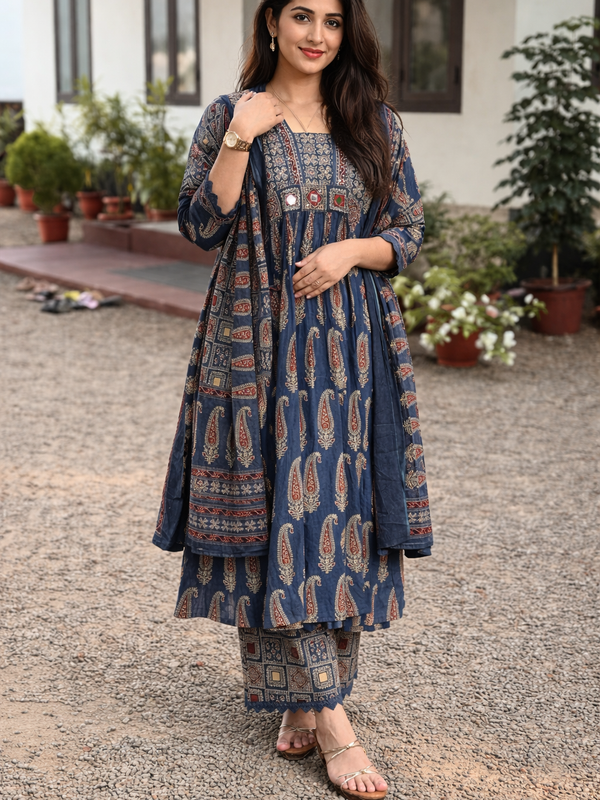 Women's Elegant Printed Cotton Kurta Set with Dupatta