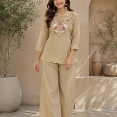 Golden Sand Embroidered Co-ord Set for Women