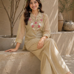 Golden Sand Embroidered Co-ord Set for Women