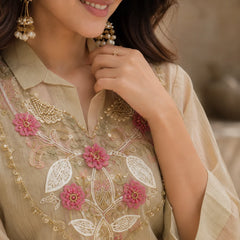 Golden Sand Embroidered Co-ord Set for Women