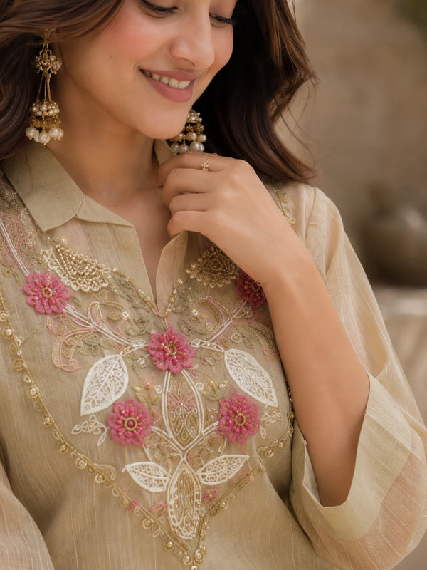 Golden Sand Embroidered Co-ord Set for Women