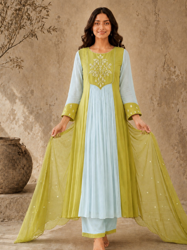 Brown Embroidered Anarkali Suit Set with Brown Dupatta