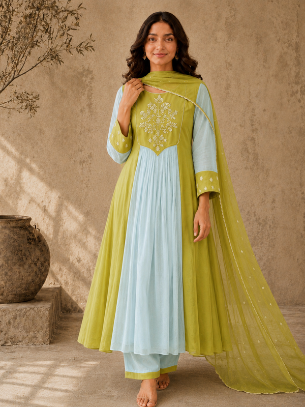 Brown Embroidered Anarkali Suit Set with Brown Dupatta