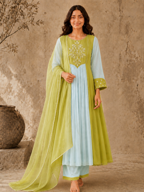 Brown Embroidered Anarkali Suit Set with Brown Dupatta