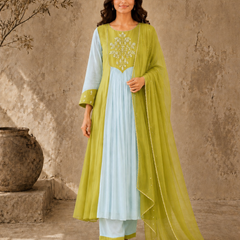 Brown Embroidered Anarkali Suit Set with Brown Dupatta