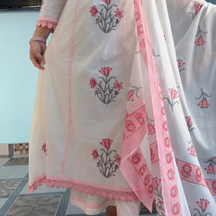 Elegant Blush Pink Floral Printed Cotton Suit Set with Dupatta