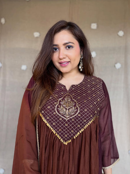 Women's Pink & Orange Ombre Embroidered Anarkali Kurta Set with Dupatta