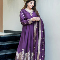 Regal Embroidered Anarkali Dress Set with Zari Dupatta