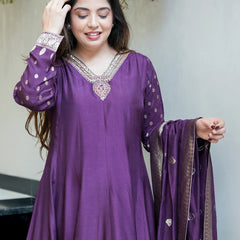 Regal Embroidered Anarkali Dress Set with Zari Dupatta
