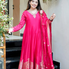 Regal Embroidered Anarkali Dress Set with Zari Dupatta