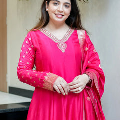 Regal Embroidered Anarkali Dress Set with Zari Dupatta
