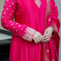 Regal Embroidered Anarkali Dress Set with Zari Dupatta