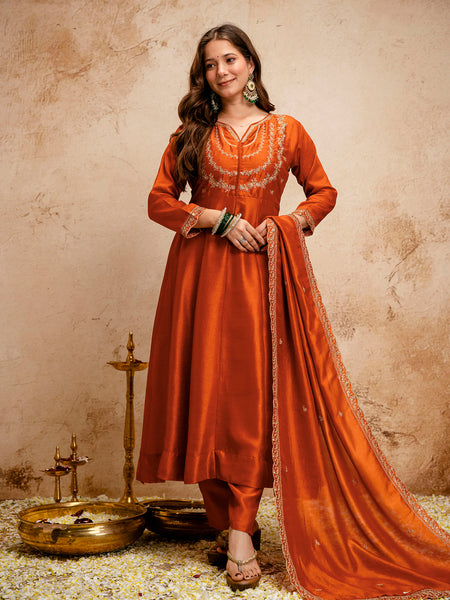 Women's Royal Embroidered Flowy Kurta Set with Dupatta