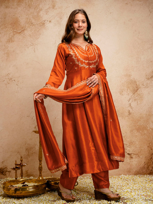 Women's Royal Embroidered Flowy Kurta Set with Dupatta