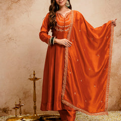 Women's Royal Embroidered Flowy Kurta Set with Dupatta