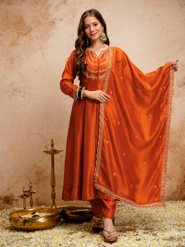 Women's Royal Embroidered Flowy Kurta Set with Dupatta