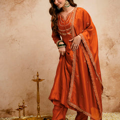 Women's Royal Embroidered Flowy Kurta Set with Dupatta