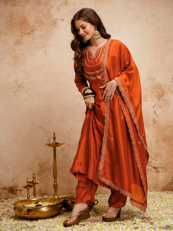 Women's Royal Embroidered Flowy Kurta Set with Dupatta