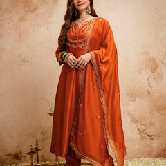 Women's Royal Embroidered Flowy Kurta Set with Dupatta