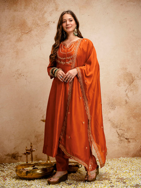 Women's Royal Embroidered Flowy Kurta Set with Dupatta