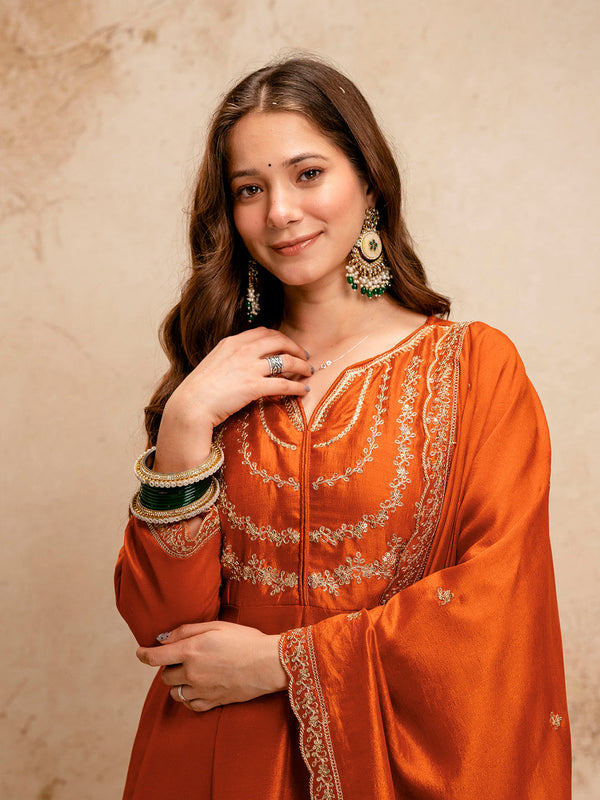 Women's Royal Embroidered Flowy Kurta Set with Dupatta