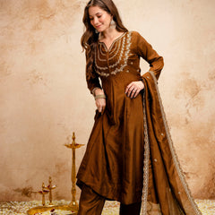 Women's Royal Embroidered Flowy Kurta Set with Dupatta