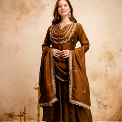 Women's Royal Embroidered Flowy Kurta Set with Dupatta