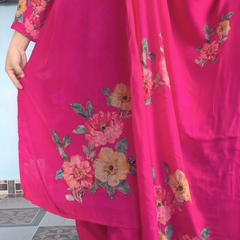 Elegant Deep Blue Floral Printed Anarkali Suit Set with Dupatta