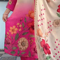 Elegant Pink Floral Printed Kurta Pant Dupatta Set for Women