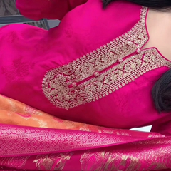 Fuchsia Pink Embroidered Silk Salwar Suit with Banarasi Silk Dupatta