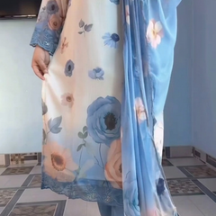 Elegant Floral Print Chiffon Salwar Kameez Set