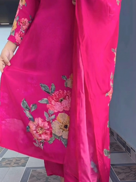 Elegant Pink Floral Printed Anarkali Suit Set with Dupatta