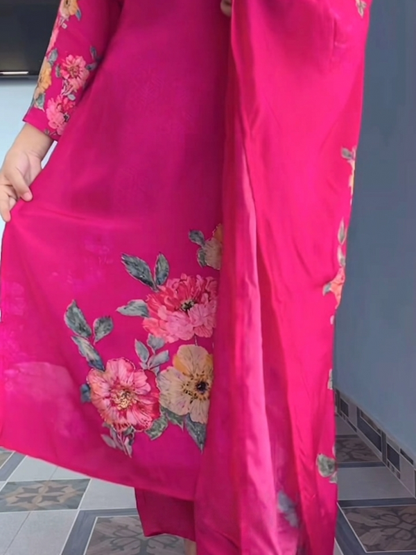 Elegant Deep Blue Floral Printed Anarkali Suit Set with Dupatta