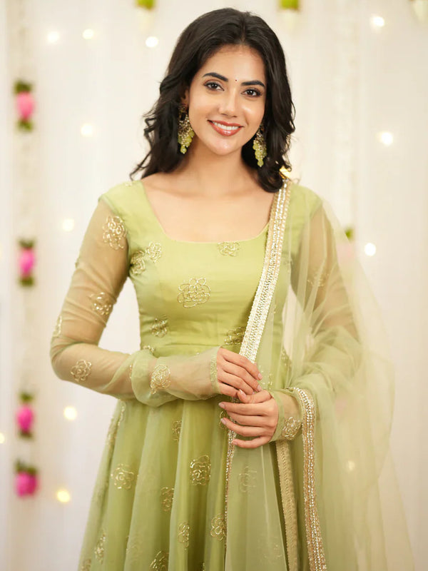 Pastel Green Premium Designer Anarkali Set