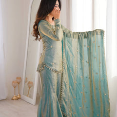 Elegant Sky Blue Silk Blend Sharara Suit Set for Women with Embroidered Dupatta
