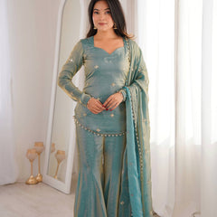 Elegant Sky Blue Silk Blend Sharara Suit Set for Women with Embroidered Dupatta