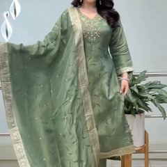 Royal Sage Green Embroidered Ethnic Suit Set with Elegant Dupatta