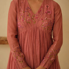 Elegant Dusty Rose Embroidered Anarkali Kurta Set with Dupatta for Women