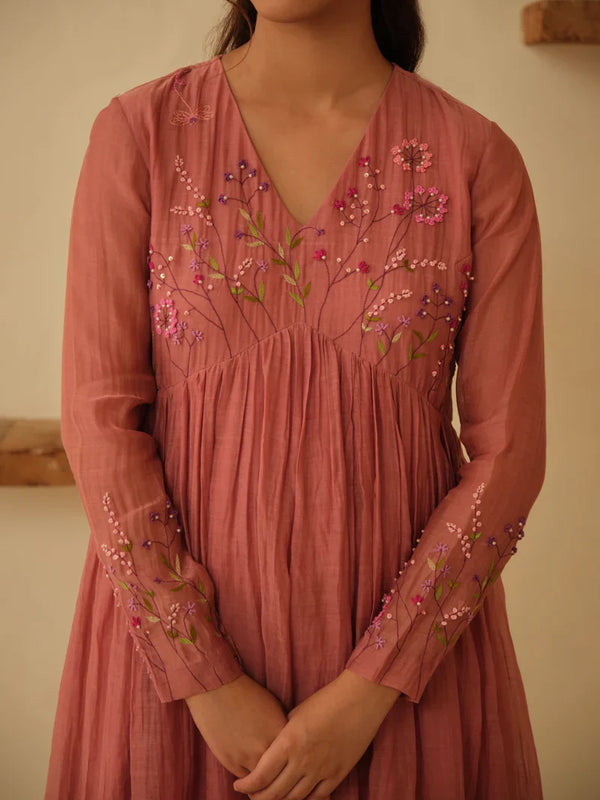 Elegant Dusty Rose Embroidered Anarkali Kurta Set with Dupatta for Women