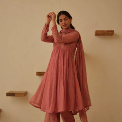 Elegant Dusty Rose Embroidered Anarkali Kurta Set with Dupatta for Women