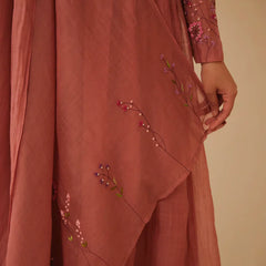 Elegant Dusty Rose Embroidered Anarkali Kurta Set with Dupatta for Women