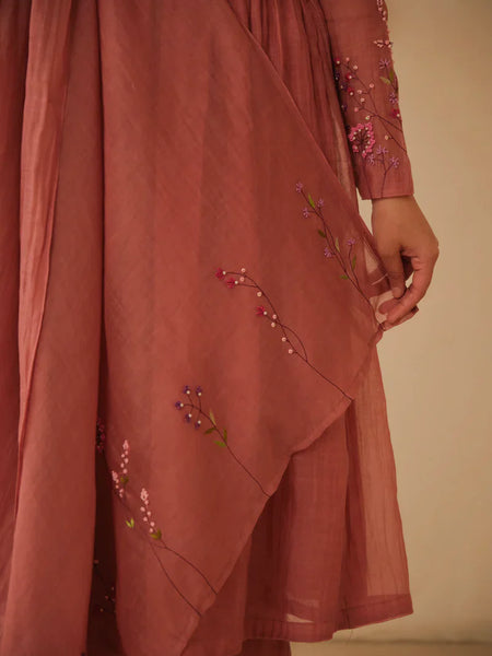 Elegant Dusty Rose Embroidered Anarkali Kurta Set with Dupatta for Women