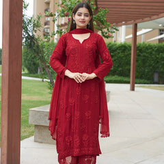 Elegant Olive Green Floral Embroidered Kurta Pant Set with Dupatta